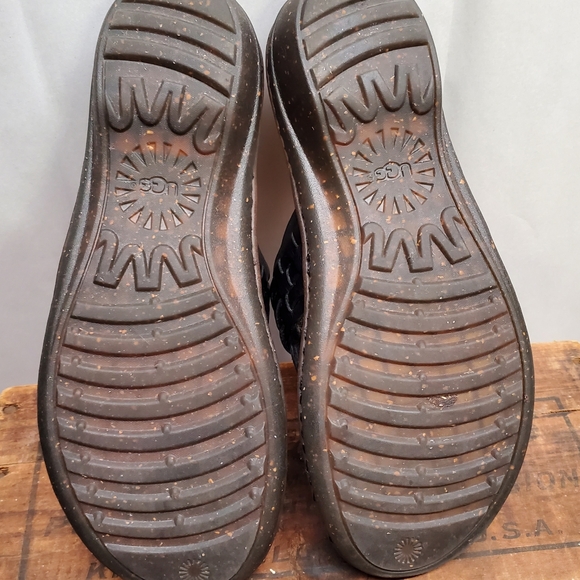 UGG Women's JENAYA Black Woven Leather Thong Sandals Size 9 - Picture 6 of 10